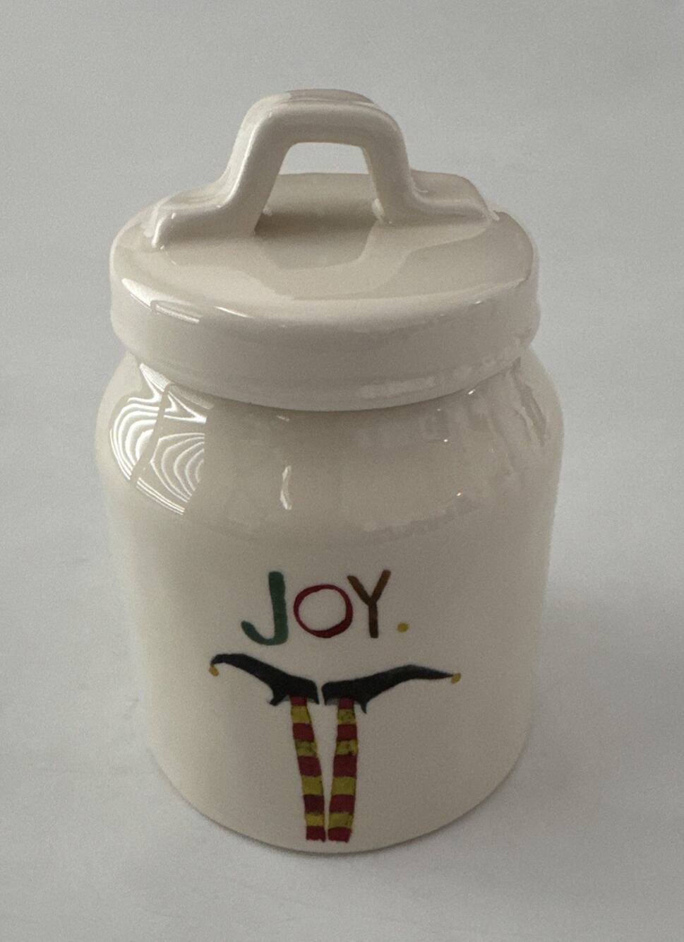 Rae Dunn JOY Christmas Canister Elf Legs Holiday Ceramic Canister with Lid